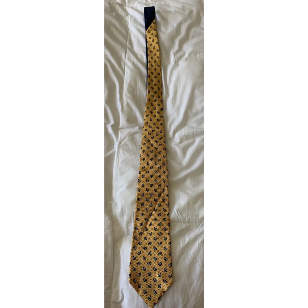 TOMMY HILFIGER Men's Yellow Blue 100% Silk Tear Drop Neck Tie USA Made